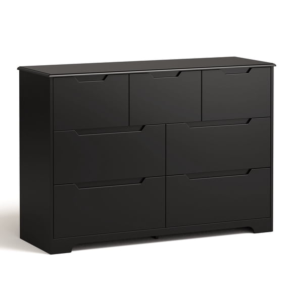 Asofer 7 Drawer Dresser with Cutout Handle, Chest of Drawers for Bedroom, Entryway, Hallway, Black