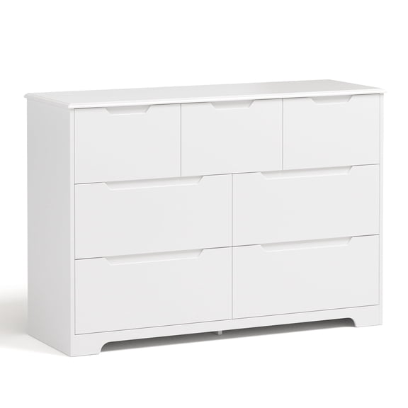Asofer 7 Drawer Dresser with Cutout Handle, Chest of Drawers for Bedroom, Entryway, Hallway, White