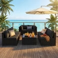 thumbnail image 1 of Patio Furniture Set on Sale, Asofer 7-PCS Outdoor Conversation Sectional Sofa with Cushion Glass table for Porch, Poolside, 1 of 8