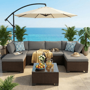 Patio Furniture Set, Asofer 7-PCS Sectional Rattan Sofa with Cushions &amp; Coffee Table for Garden, Backyard, Gray