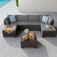 thumbnail image 1 of Patio Furniture Set, Asofer 7-PCS Sectional Rattan Sofa with Cushions & Coffee Table for Garden, Backyard, Gray, 1 of 8