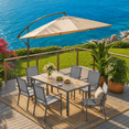 thumbnail image 1 of Patio Dining Set For 6, Asofer 7 Pcs Outdoor Dining Set with Metal Table with Umbrella Hole And Stackable Textilene Chairs for Garden & Yard, Gray, 1 of 15