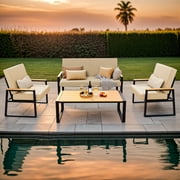 Asofer 4-Piece Outdoor Patio Furniture Sets, Patio Conversation Set for lawn, Yard, Poolside, Beige