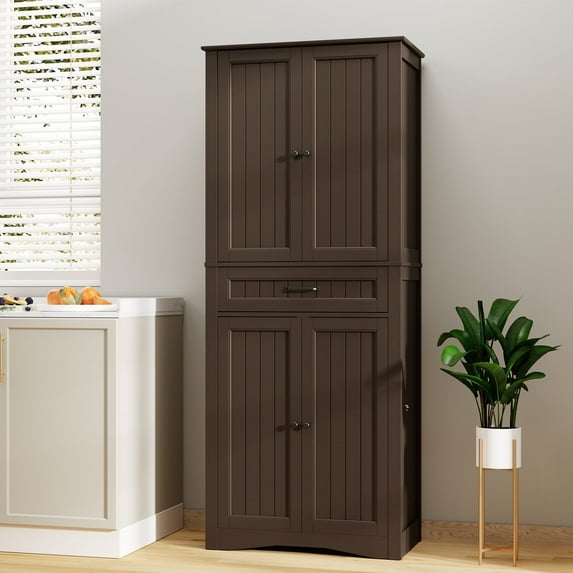 Asofer 71" Modern Pantry Storage Cabinet with Doors and Adjustable Shelves for Kitchen, Living Room, Dark Brown