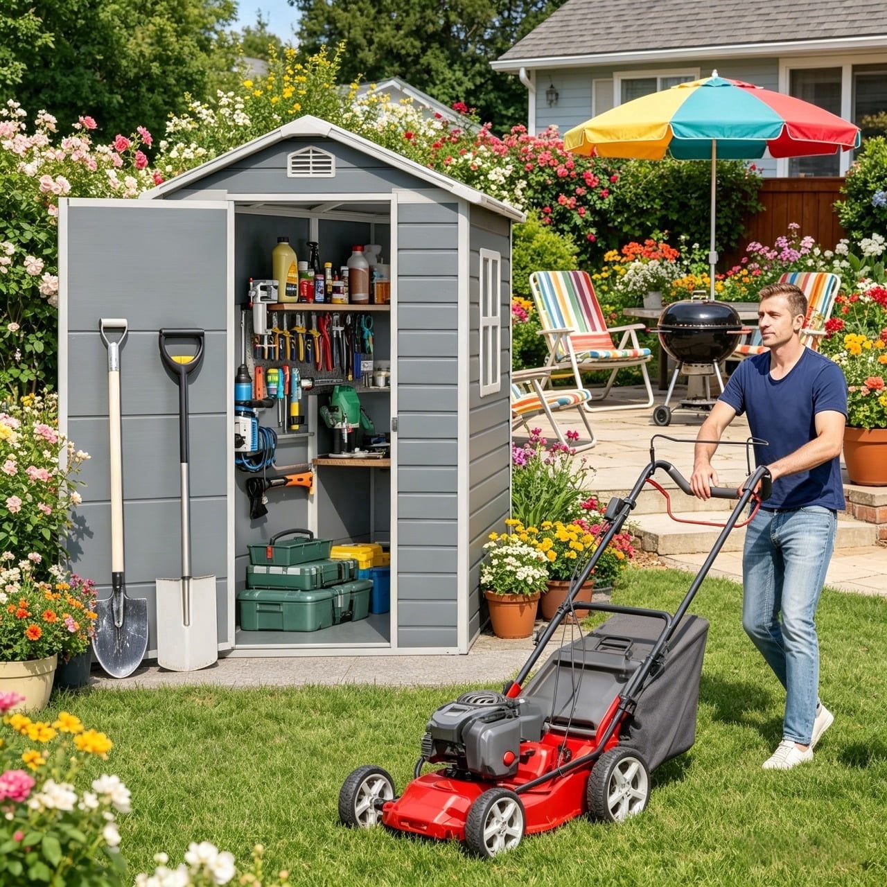 Asofer 6x4 FT Resin Storage Shed with Reinforced Floor，Lockable Door & Side Window, Heavy Duty Weatherproof Plastic Garden Tool Shed for Backyard Patio Lawn Outdoor Organization, Gray