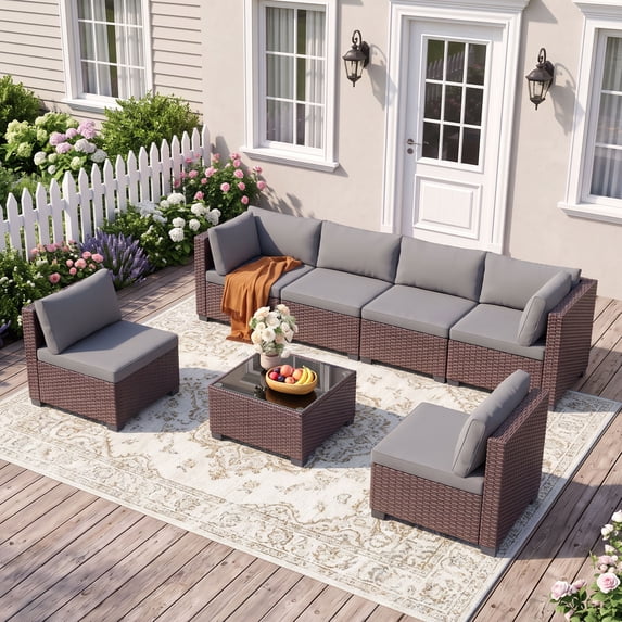 Patio Furniture Set on Sale, Outdoor Rattan Wicker Rocking Chair with Coffee Table for Backyard, Poolside, Porch, Gray