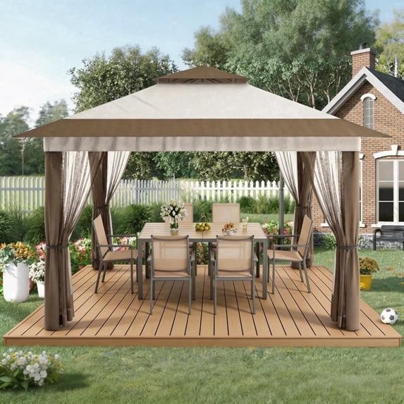 Asofer 8 Piece Outdoor Dining Set , Patio Conversation Set With Stackable Textilene Chairs, Table & Gazebo with Mosquito for Backyard, Garden, Deck, and Parties