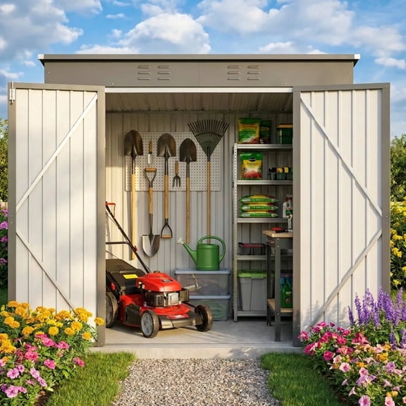 Asofer 6'x4' Outdoor Storage Shed, Heavy Duty Metal Garden Shed with Lockable Door for Patio, Backyard, Lawn, Dark Gray