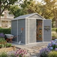 thumbnail image 1 of Asofer 8' x 6' Outdoor Storage Shed, Heavy-Duty Plastic Shed with Floor, Resin Shed with Window, Gray, 1 of 7