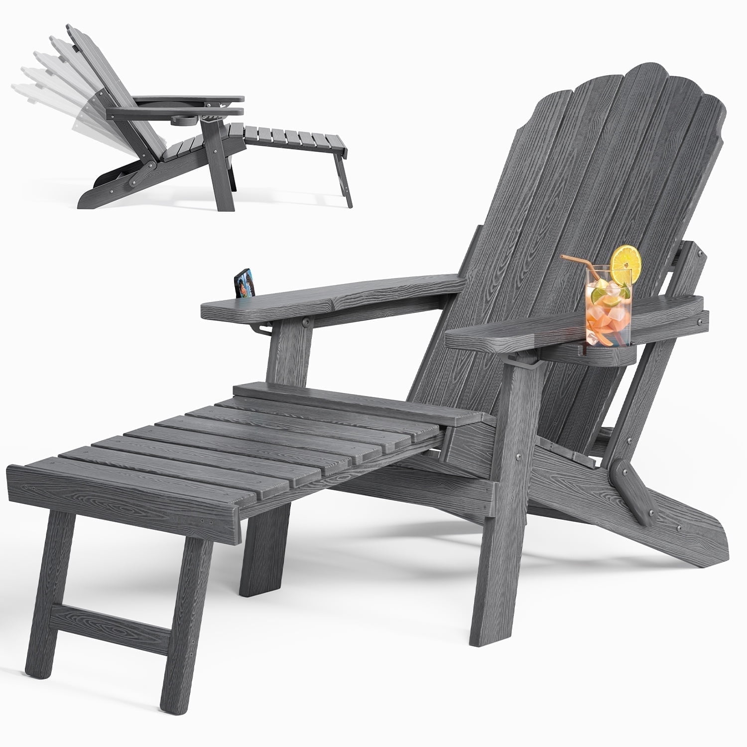 Walmart sales :  Asofer Adirondack Chair with Retractable Ottoman, HDPE Folding Adirondack Chair with Cup Holder, Gray