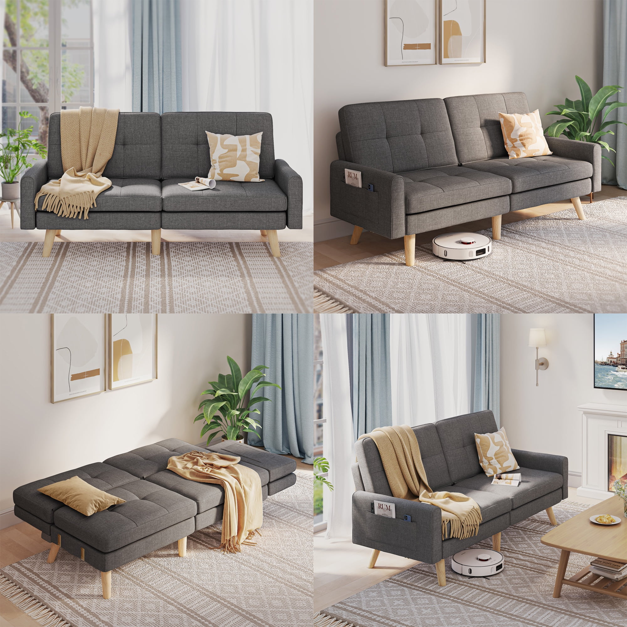 Asofer 2-in-1 Convertible Sofa Couch, 78" Sofa Bed with Adjustable Backrest, Sleeper Chair for Living Room, Apartments,Home, Office, Dark Gray