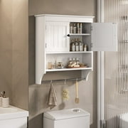 Asofer Bathroom Medicine Cabinet with Towel Bar, Wall Mounted Cabinet with Adjustable Shelves, White