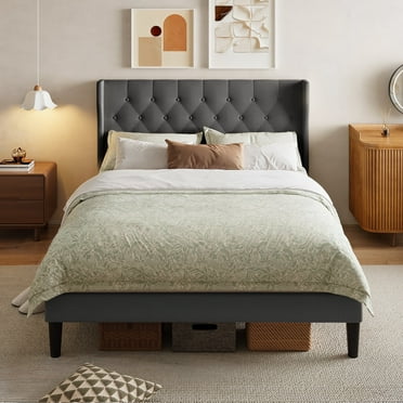 Queen Bed Frame,Asofer Metal Bed Frame Queen Size with Headboard, Under Bed Storage, Dark Gray