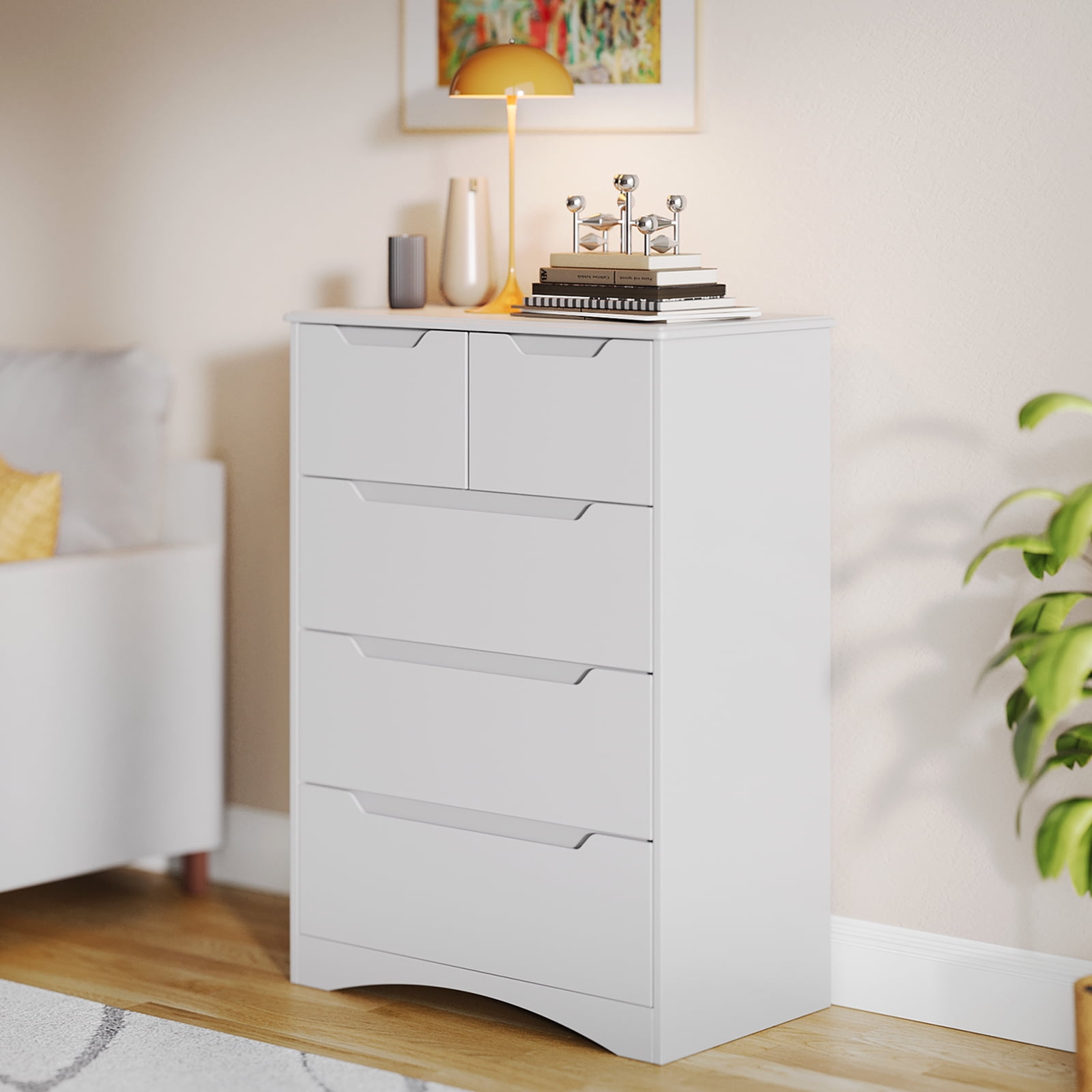 Asofer Bedroom Dressers, 5 Drawer Chest for Clothes and Toys, Living Room Wood Storage