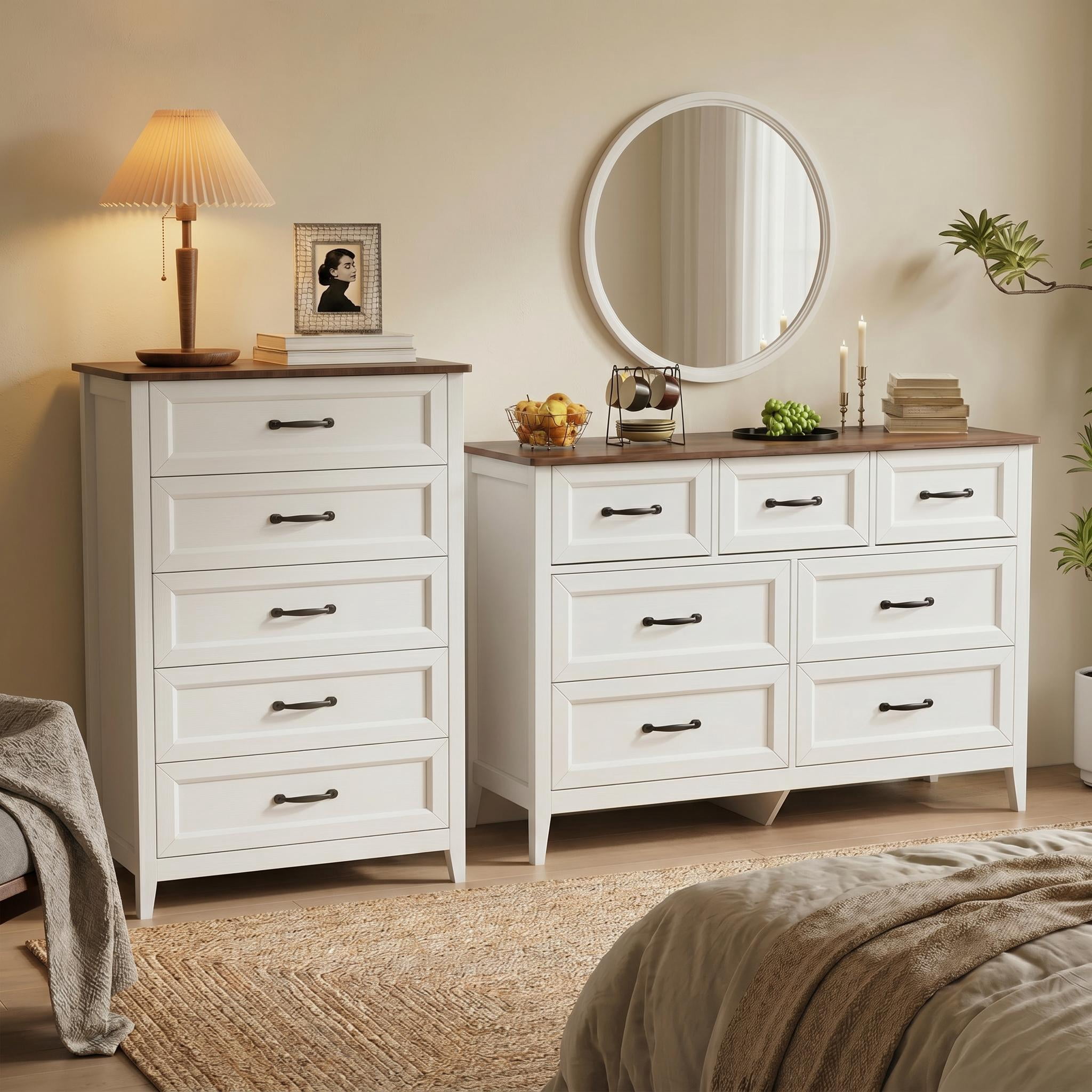 Asofer Bedroom Furniture Set - Includes 7 Drawer Dresser & 6 Drawer Dresser, White