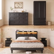 Asofer Bedroom Furniture Sets, Include Queen Size Bed Frame, Wardrobe & 6-Drawer Dresser and 2 Nightstands