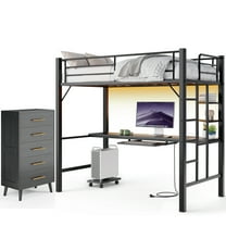 Asofer Black Loft Bed & Dresser Set w/Desk, CPU Station, Charging, RGB Lights, 5-Drawer Deep Storage