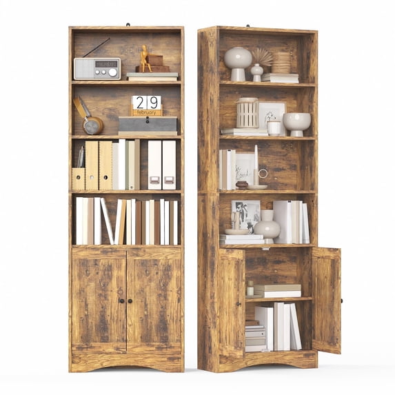 Asofer Bookshelves and Bookcases with Adjustable Shelves, Wall Shelf Organizer Display Stand for Home, Office, Study, Retro