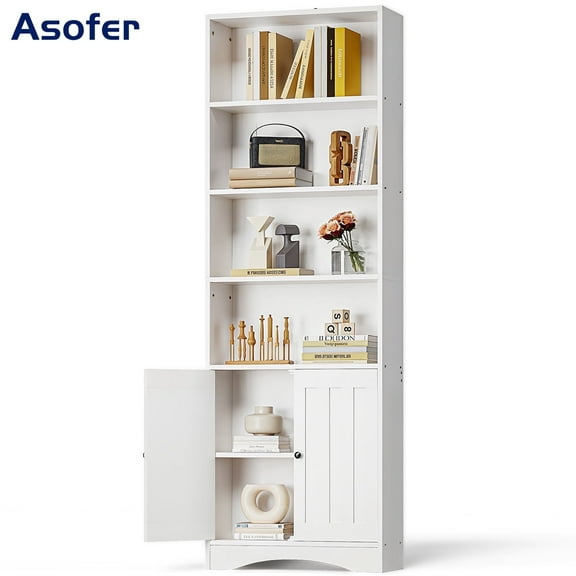 Asofer Bookshelves and Bookcases with Adjustable Shelves, Wall Shelf Organizer Display Stand for Home, Office, Study