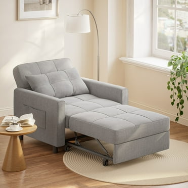Asofer Convertible Sofa Bed, 3 in 1 Sleeper Chair with Pull-Out Bed and Adjustable Backrest for Living Room, Office, Light Gray