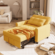 Asofer Cotton 3 Level Adjustable Backrest Sleeper Sofa with Pillows, Yellow