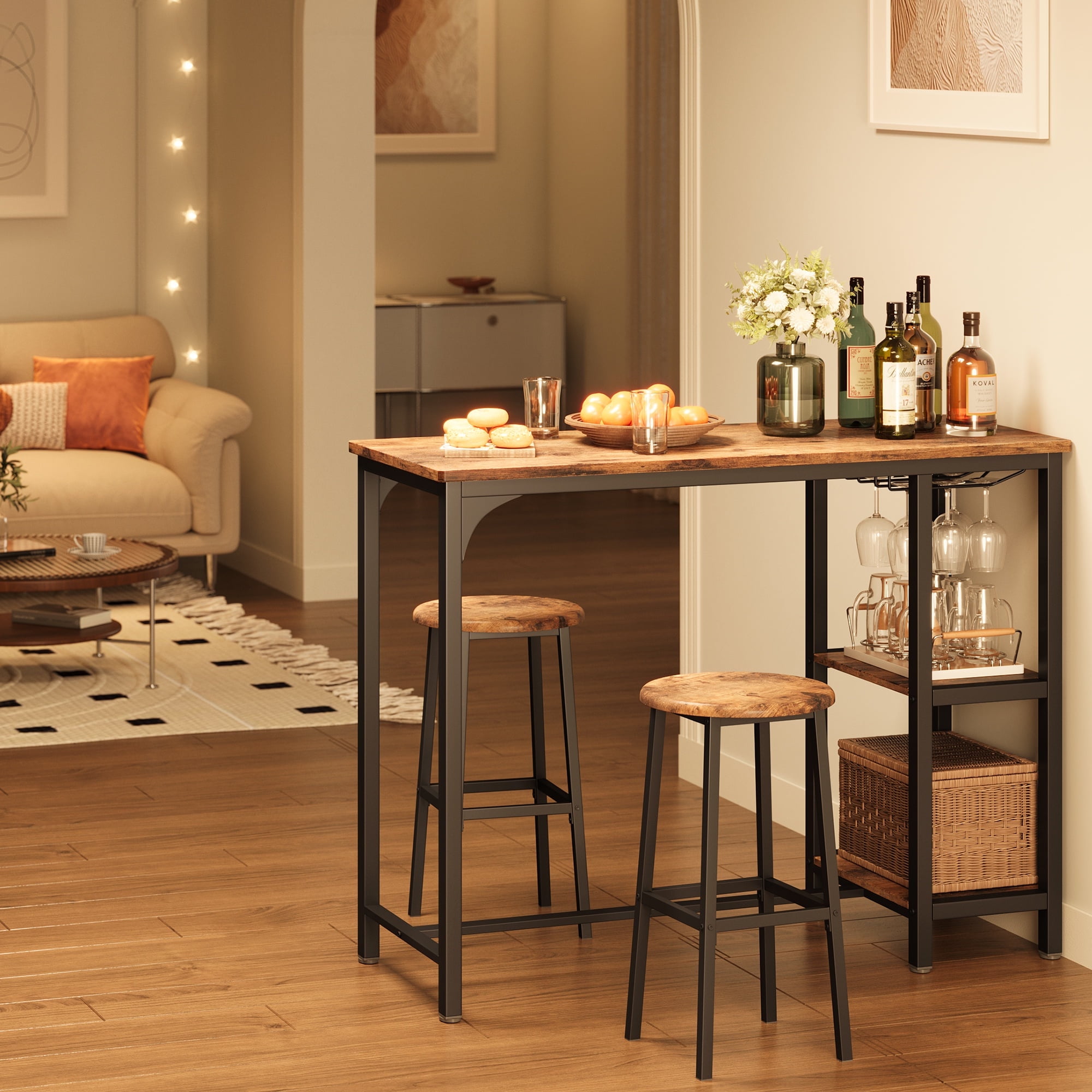 Asofer 3pcs Bar Table and Chairs Set, Kitchen Dining Table Set for 2, Industrial Bistro Set For Small Spaces, Apartment,Retro