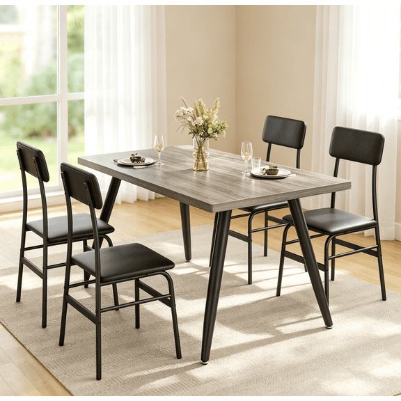 Asofer 5 Piece Dining Table Set with Upholstered PU Chairs, Kitchen Table and Chairs Set for Small Space, Gray