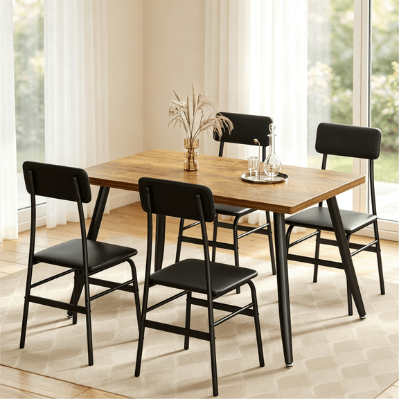 Asofer Dining Table Set for 4, Small Kitchen Table Chairs Set of 4, Space Saving,Brown