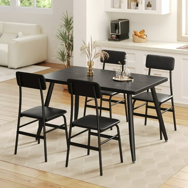 Asofer Dining Table Set for 4, Small Kitchen Table and upholstered Chairs for Small Space, Black