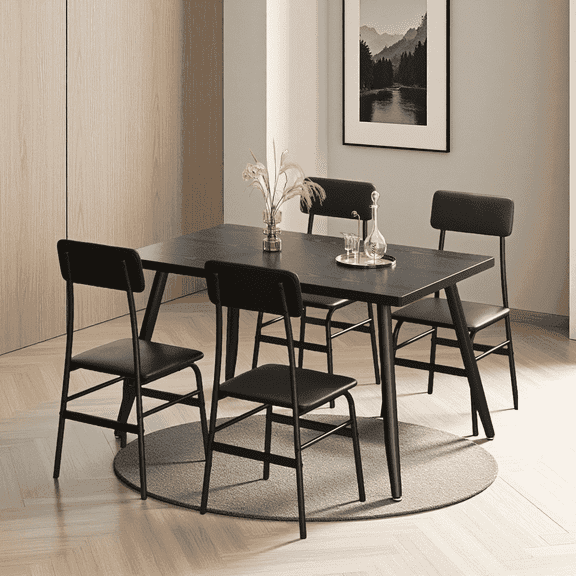 Asofer Dining Table Set for 4, Small Kitchen Table Chairs Set of 4, Space Saving, Black