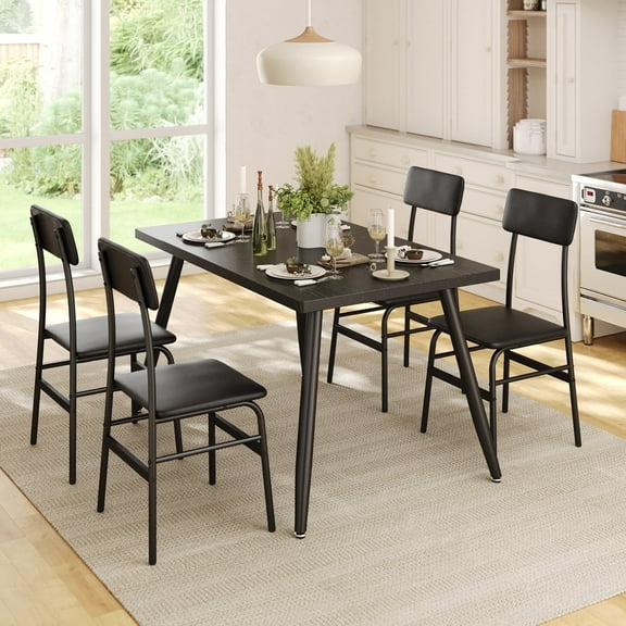 Asofer Dining Table Set for 4, Kitchen Table with 4 Upholstered Chairs for Small Spaces Compact Breakfast Nook, Black