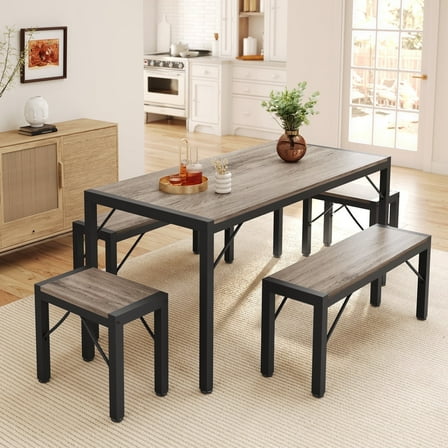 Asofer Dining Table Set for 6, Kitchen Room Table Set, 6-Piece Dining Chairs Set for Breakfast Nook, Grey