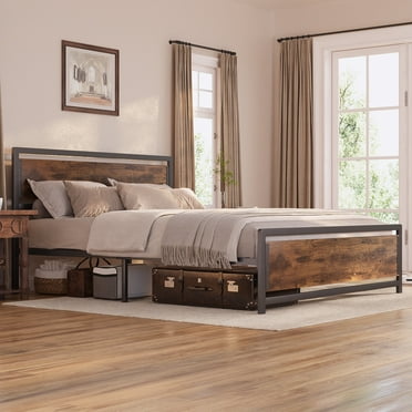 Asofer Full Size Bed Frame, Wood Platform Bedframe, Metal Support, No Squeak, Easy Assembly, Retro