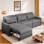 Asofer 3-in-1 Convertible Sleeper Sofa Bed, Adjustable Futon Couch Recliner with Metal Frame for Living Room, Home & Office - Dark Gray