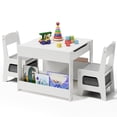 thumbnail image 1 of Asofer 4-in-1 Kids Table and Chair Set, Bookshelves and Storage Drawer for Drawing Playing Studying Eating, White & Gray, 1 of 11