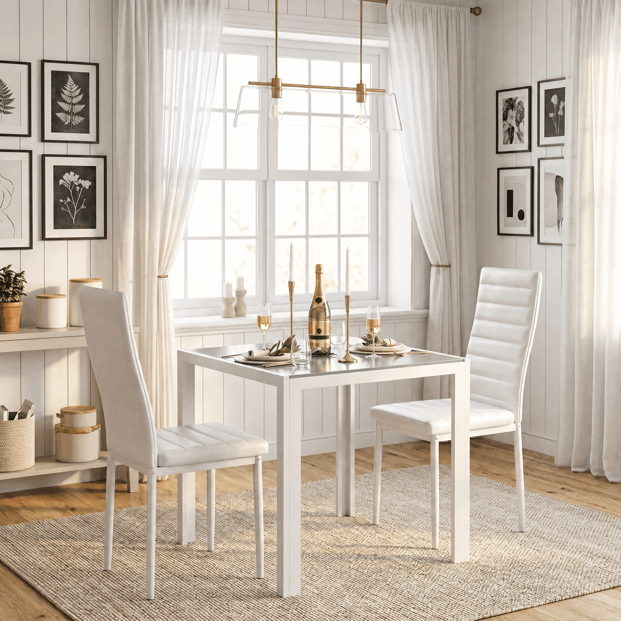 Small Dining Table Set for 2,Asofer 3 Piece Kitchen Table with PU Upholstered Chairs for Saving Spaces,Apartments,White