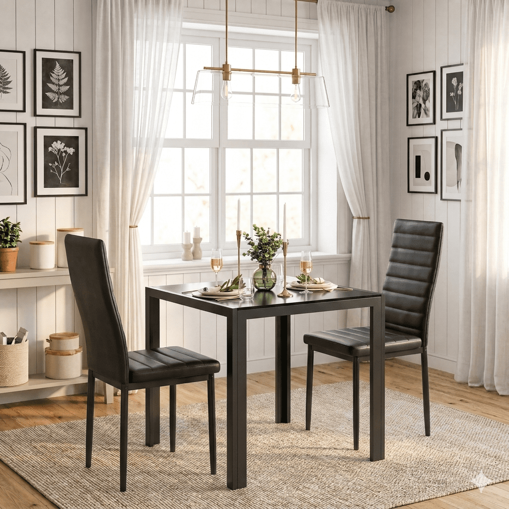 Small Dining Table Set for 2,Asofer 3 Piece Kitchen Table with PU Upholstered Chairs for Saving Spaces,Apartments,Black