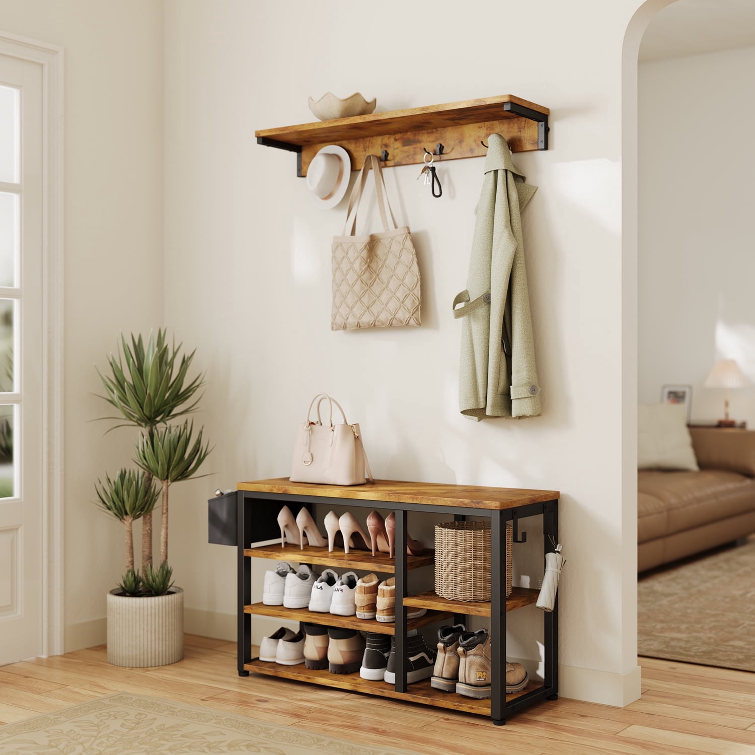Tree Shoe Rack Asofer Hall Tree, Coat Rack with Bench, Entryway Furniture, Shoe ...