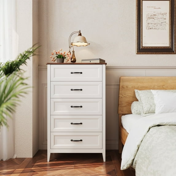 Asofer Heavy Duty 5-Drawer Dresser w/ Extra Deep Storage & Smooth Gliding Metal Drawers, Retro
