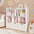 thumbnail image 1 of Asofer Kids Furniture Set - Toddler Art Activity Table Chairs & Multi-Storage Bookshelf, Extra Large Desktop + Adjustable Easel + 3 Drawers, Eco-Friendly Wood for Paint Craft, White & Gray, 1 of 1