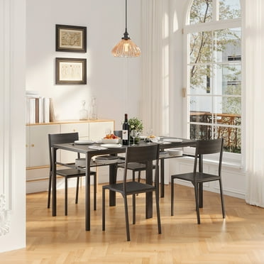 Asofer Kitchen Table and Chairs Set, Modern Dining Room Table Set with Storage Shelves, Black