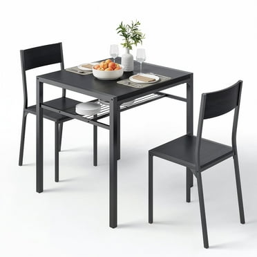 Asofer Kitchen Table and Chairs Set, Modern Dining Room Table Set with Storage Shelves, Black