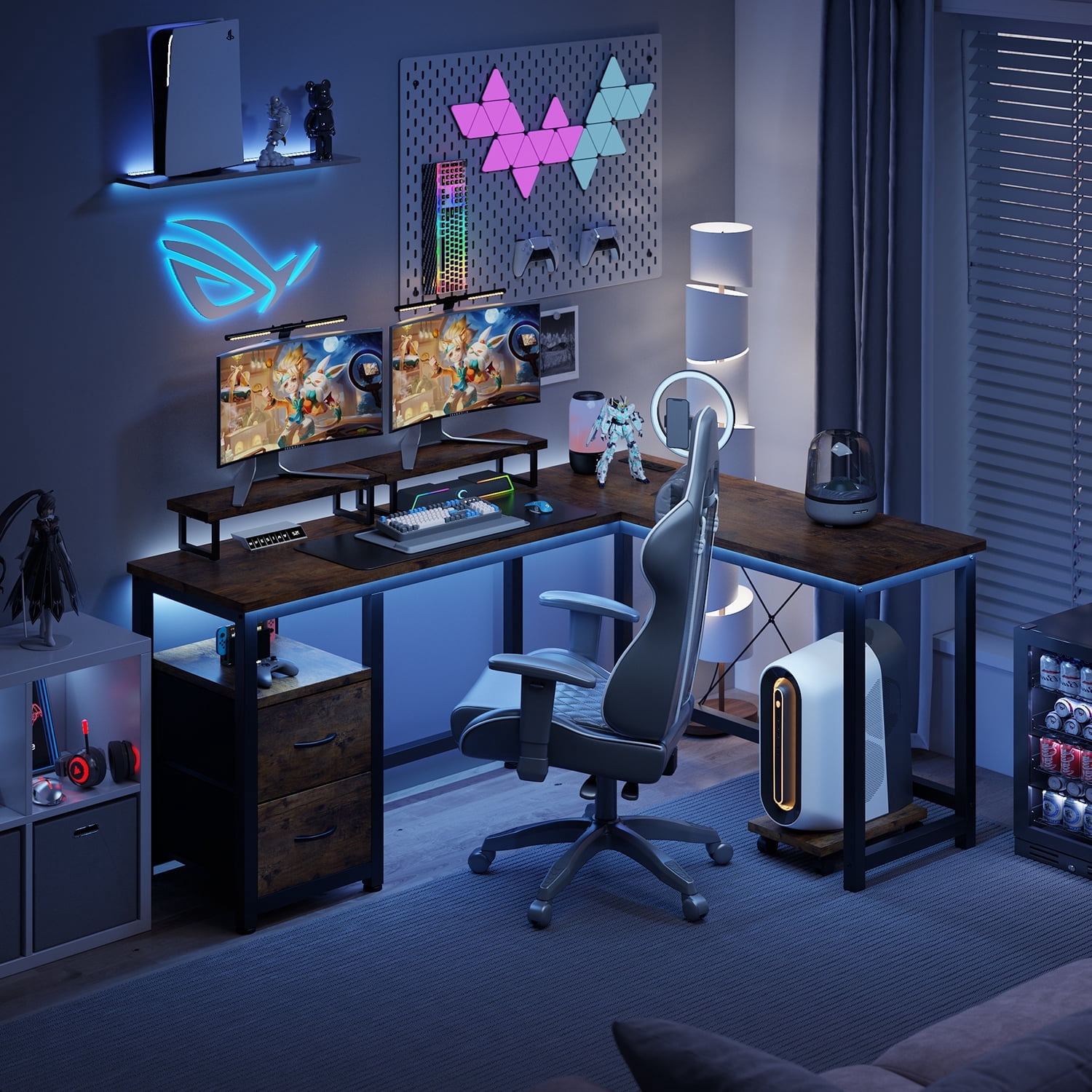 Asofer L-shaped Computer Desk, 66-inch Spacious Desk, Gaming Desk with Monitor Stands, Suitable for Study and Living Room, Black