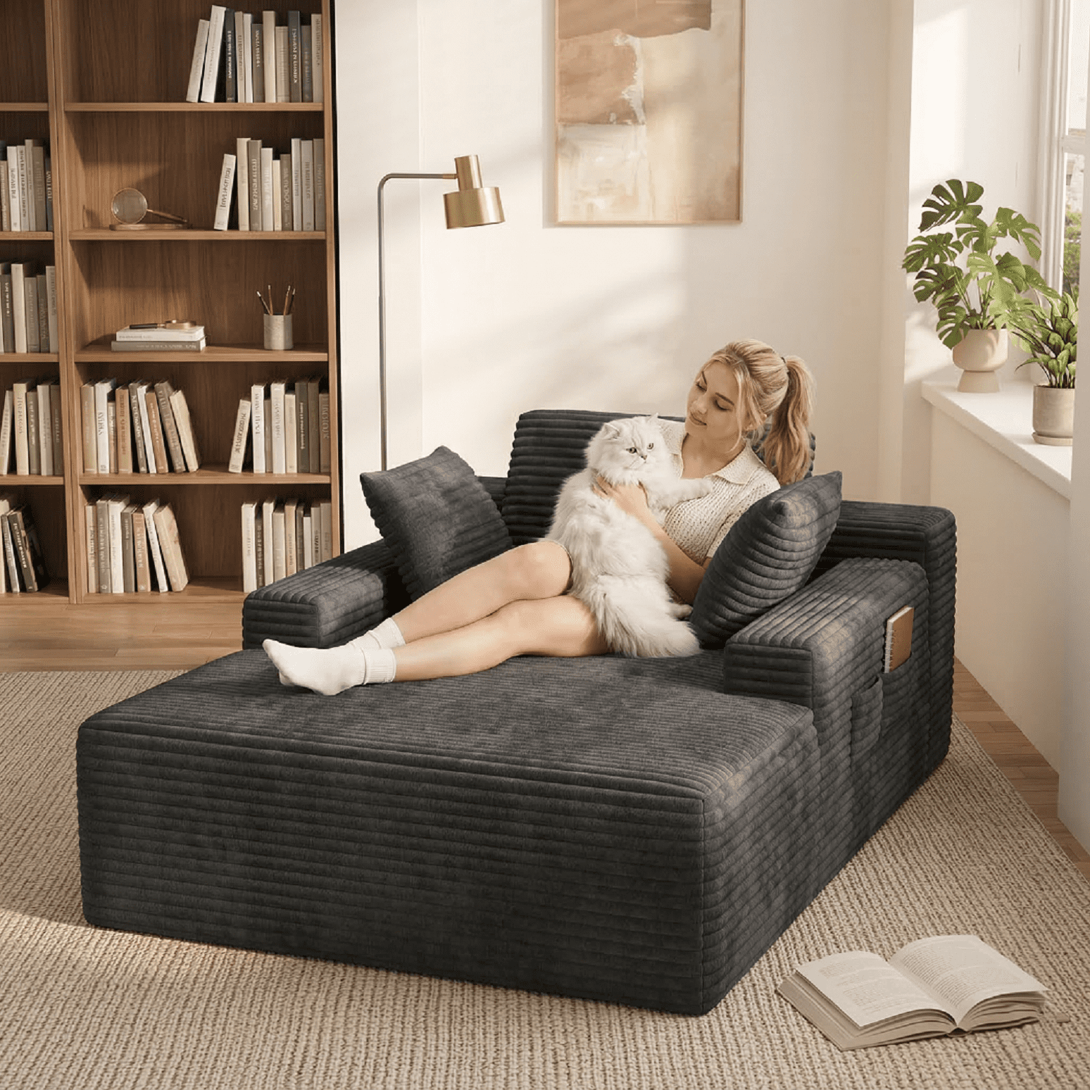 Cloud Sofa Couch,Asofer Luxury Velvet Sofa Set,Sofa Bed for Living Room,Dark Gray