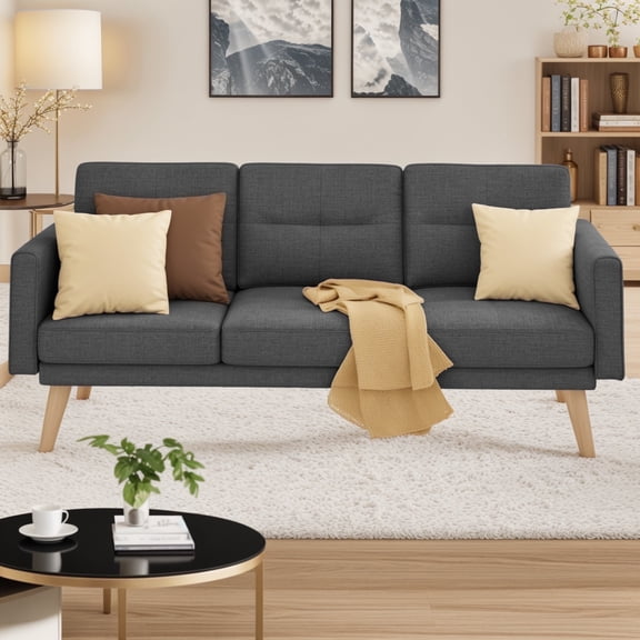 Sofa Couch with Soft ArmrestAsofer Small Loveseat Sofa with 3 Cozy Pillows for OfficeSmall Spaces, GrayDark Gray