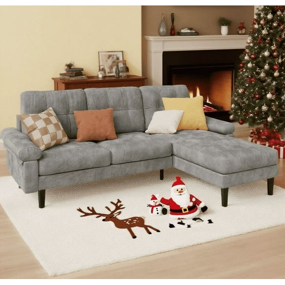 L-Shaped Sectional Sofa Couch, Asofer Luxury Velvet Sofa Set with Sofa Bed for Living Room - Dark Gray