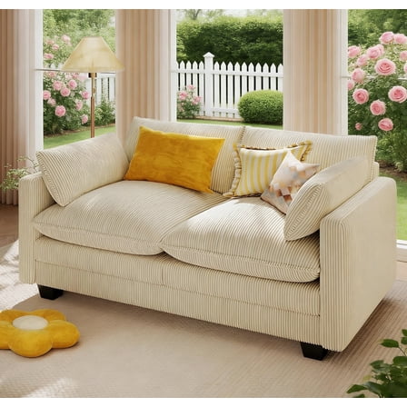 75” Cloud Loveseat, 2-Seater Modern Overstuffed Sofa with Double Layer High-Resilience Cushion, Removable Washable Corduroy for Living Room & Small Spaces, Beige