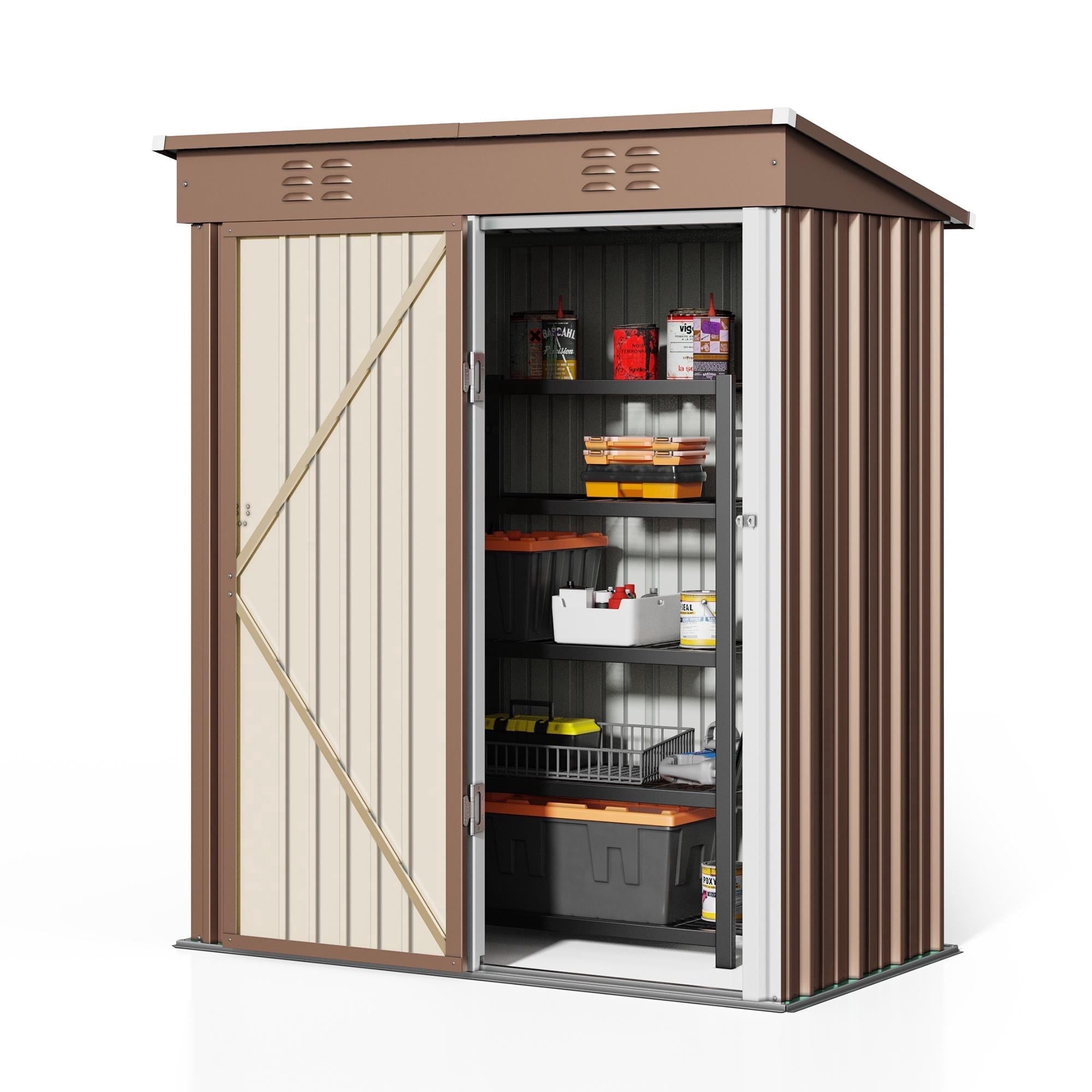 Asofer Metal Shed, Outdoor Storage Shed, Small House Outdoor Cabinets, All Weather Resistant Storage Cabinet, Brown