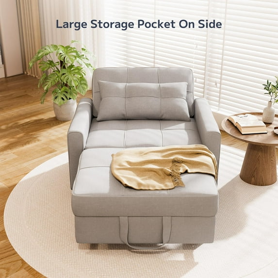 Asofer 3-in-1 Convertible Sleeper Sofa Bed, Adjustable Futon Couch Recliner with Metal Frame for Living Room, Home & Office - Light Gray