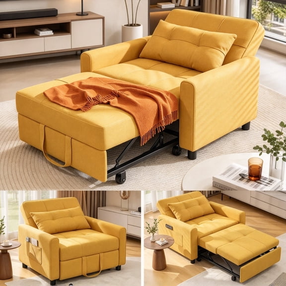 Asofer 3-in-1 Convertible Sleeper Sofa Bed, Adjustable Futon Couch Recliner with Metal Frame for Living Room, Home & Office